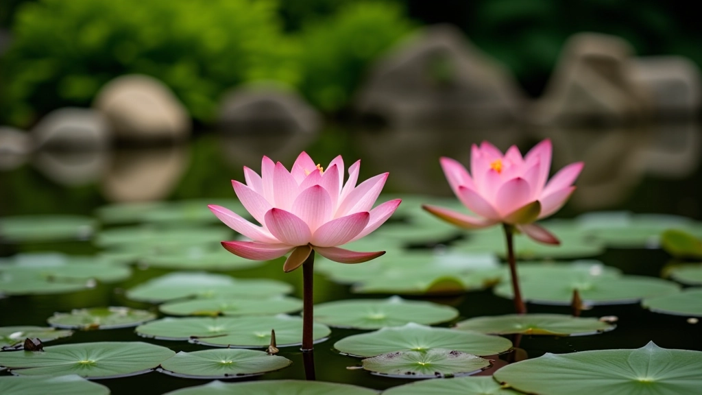 Flores de loto flotando en el agua del estanque del jardín
